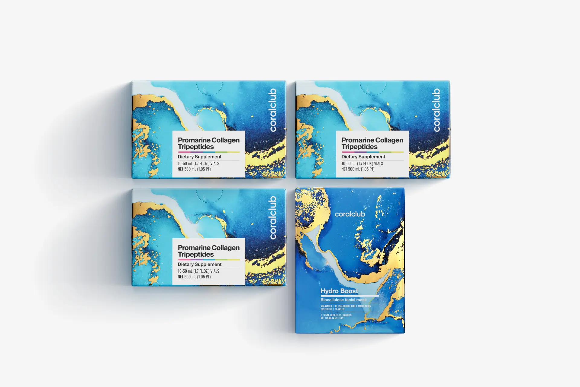 Promarine Collagen Tripeptides Set (1-month course) & HydroBoost biocellulose face masks (5 sachets)